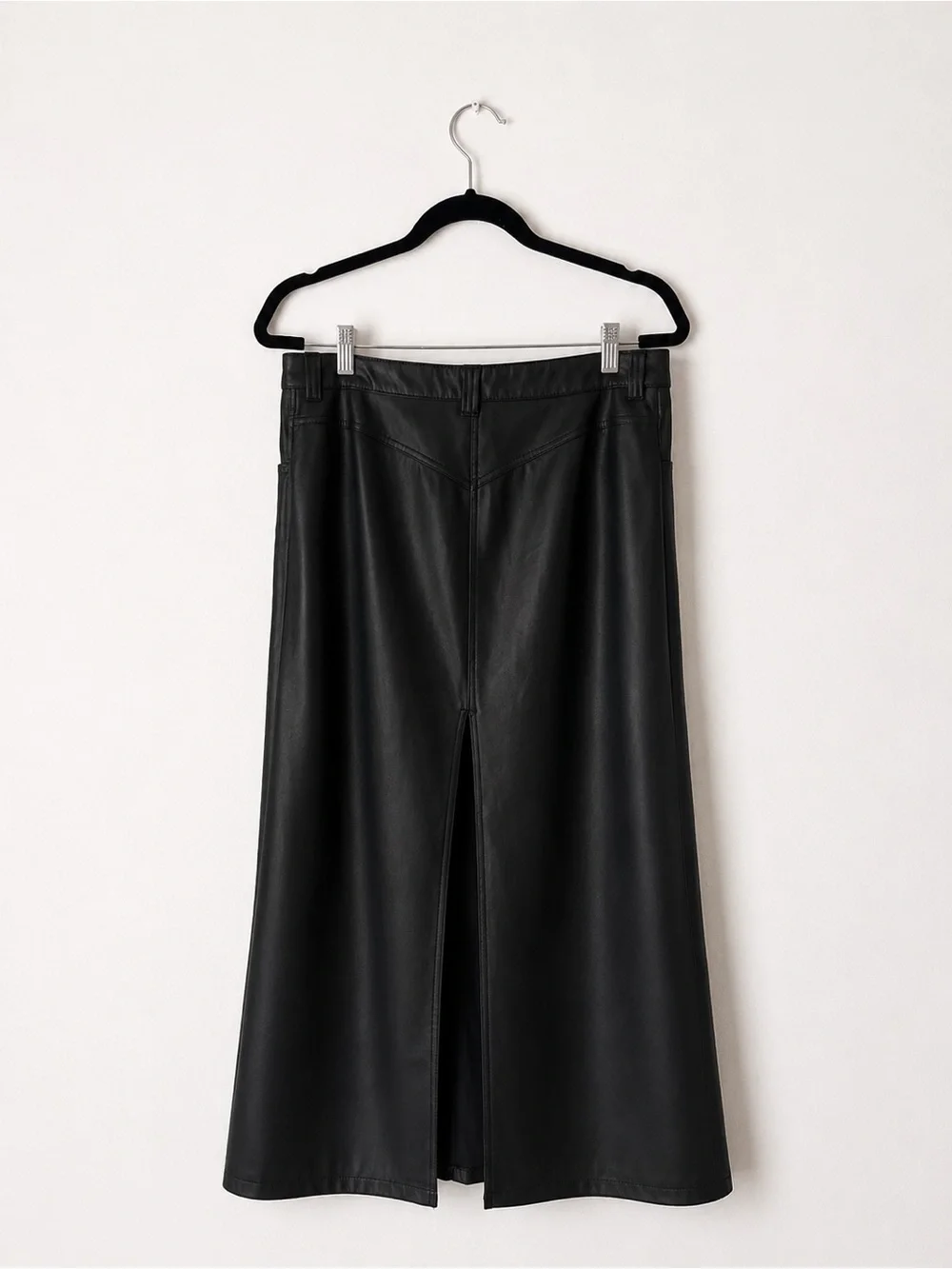 Free People City Slicker Vegan Leather Maxi Skirt Black High Rise A-Line Slit - Picture 3 of 14